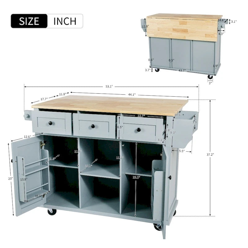 Isola da cucina in MDF larga 53 in. con piano di lavoro e mobile contenitore