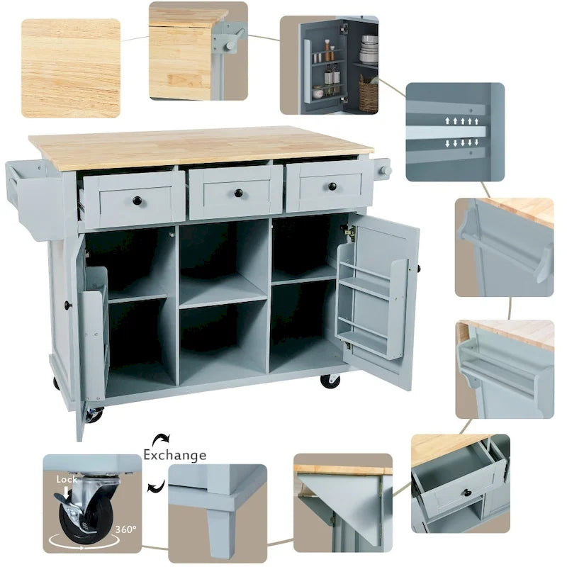 Isola da cucina in MDF larga 53 in. con piano di lavoro e mobile contenitore