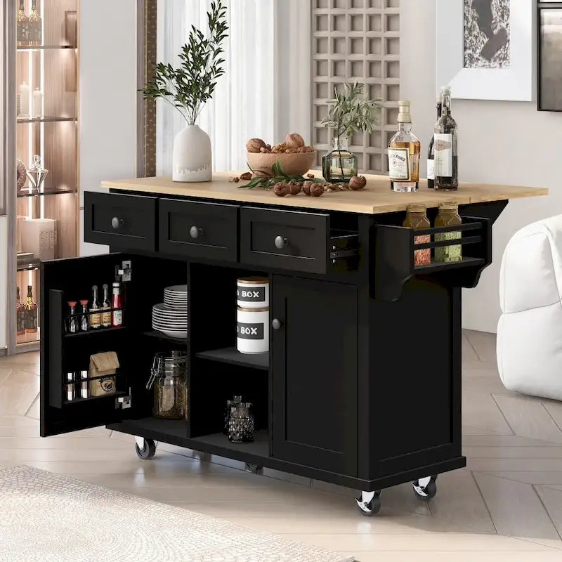 Isola da cucina in MDF larga 53 in. con piano di lavoro e mobile contenitore