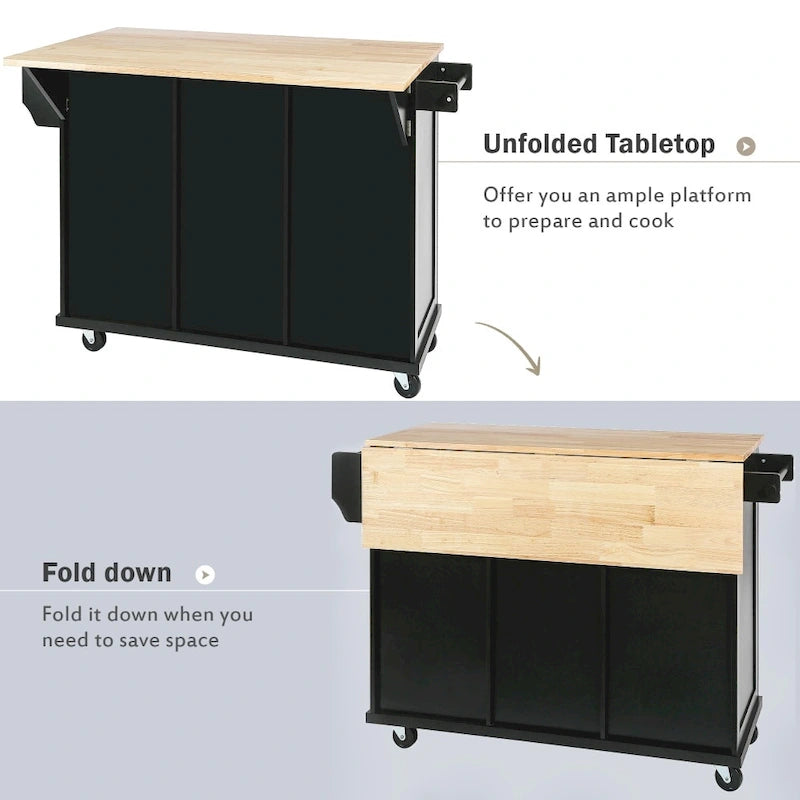 Isola da cucina in MDF larga 53 in. con piano di lavoro e mobile contenitore