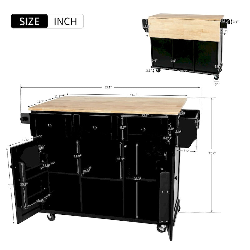 Isola da cucina in MDF larga 53 in. con piano di lavoro e mobile contenitore