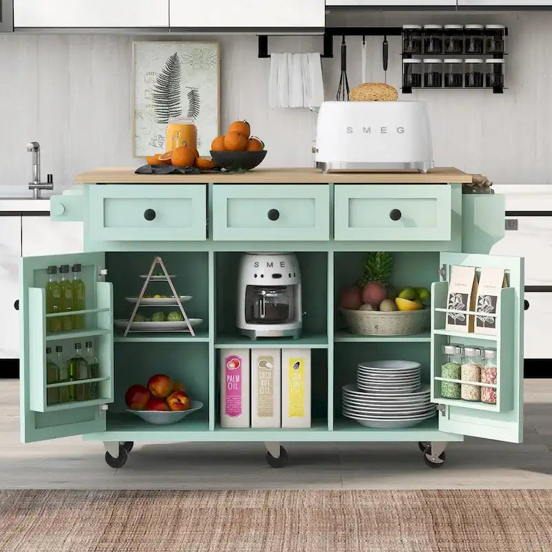 Isola da cucina in MDF larga 53 in. con piano di lavoro e mobile contenitore