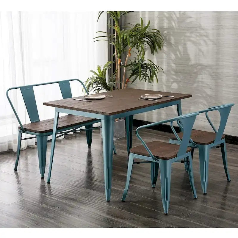 Jídelní lavice, lavice do předsíně s opěradlem, kovová jídelní lavice ve venkovském stylu, průmyslová lavice v mid-century stylu pro 3 osoby, dřevěný sedák
