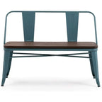 Jídelní lavice, lavice do předsíně s opěradlem, kovová jídelní lavice ve venkovském stylu, průmyslová lavice v mid-century stylu pro 3 osoby, dřevěný sedák