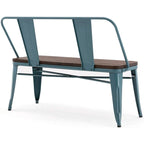 Jídelní lavice, lavice do předsíně s opěradlem, kovová jídelní lavice ve venkovském stylu, průmyslová lavice v mid-century stylu pro 3 osoby, dřevěný sedák