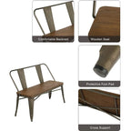 Jídelní lavice, lavice do předsíně s opěradlem, kovová jídelní lavice ve venkovském stylu, průmyslová lavice v mid-century stylu pro 3 osoby, dřevěný sedák