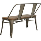 Jídelní lavice, lavice do předsíně s opěradlem, kovová jídelní lavice ve venkovském stylu, průmyslová lavice v mid-century stylu pro 3 osoby, dřevěný sedák