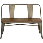 Jídelní lavice, lavice do předsíně s opěradlem, kovová jídelní lavice ve venkovském stylu, průmyslová lavice v mid-century stylu pro 3 osoby, dřevěný sedák