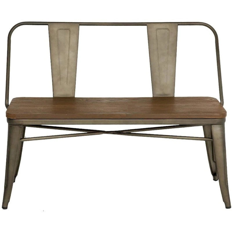 Jídelní lavice, lavice do předsíně s opěradlem, kovová jídelní lavice ve venkovském stylu, průmyslová lavice v mid-century stylu pro 3 osoby, dřevěný sedák