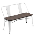 Jídelní lavice, lavice do předsíně s opěradlem, kovová jídelní lavice ve venkovském stylu, průmyslová lavice v mid-century stylu pro 3 osoby, dřevěný sedák