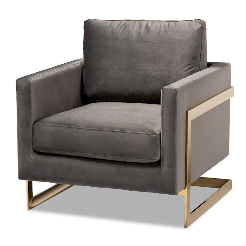 Glam Velvet Fabric Armchair with Stainless Steel Frame and Gold Finish