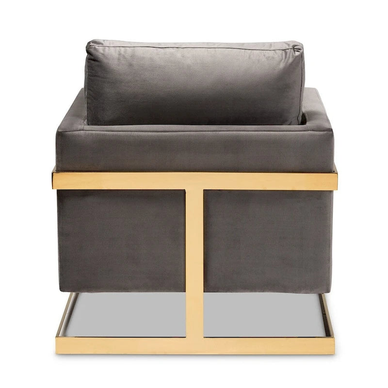 Glam Velvet Fabric Armchair with Stainless Steel Frame and Gold Finish