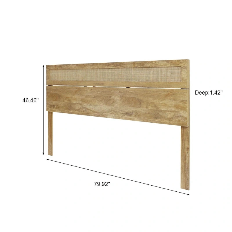 Holzwerkstoff in Eichenoptik mit Kopfteil aus natürlichem Rattan, für King- oder Queen-Size