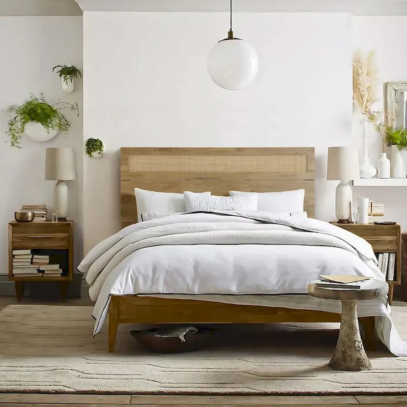Holzwerkstoff in Eichenoptik mit Kopfteil aus natürlichem Rattan, für King- oder Queen-Size