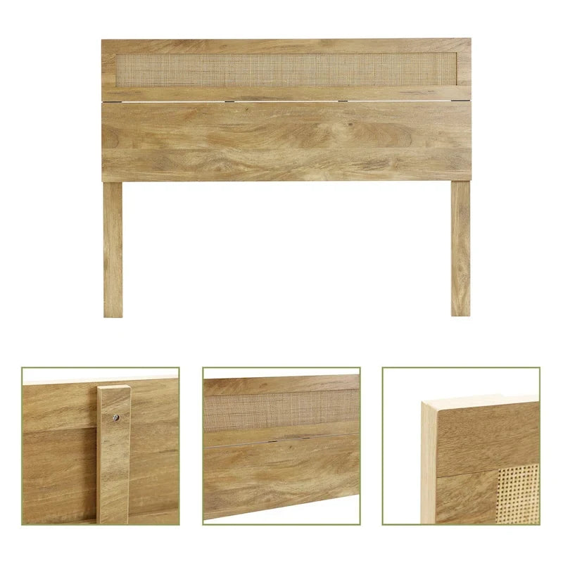 Holzwerkstoff in Eichenoptik mit Kopfteil aus natürlichem Rattan, für King- oder Queen-Size