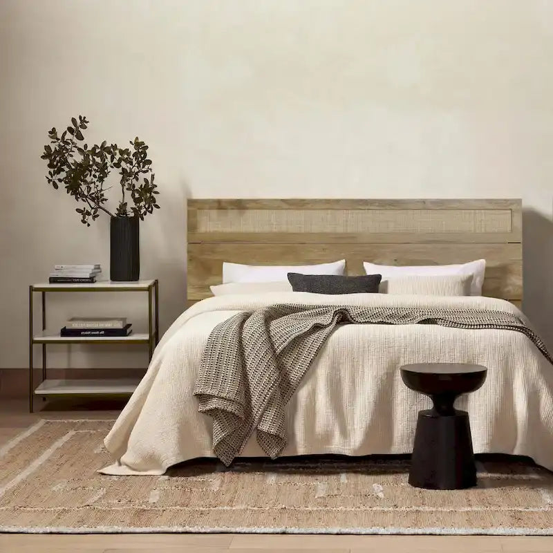 Holzwerkstoff in Eichenoptik mit Kopfteil aus natürlichem Rattan, für King- oder Queen-Size