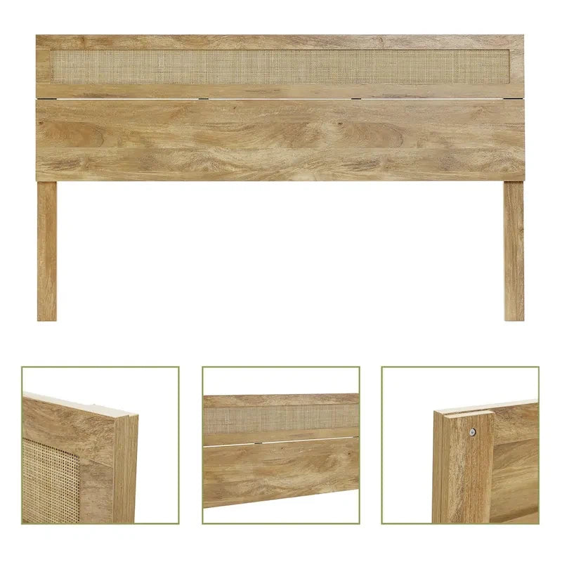 Holzwerkstoff in Eichenoptik mit Kopfteil aus natürlichem Rattan, für King- oder Queen-Size