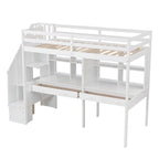 Twin Size Loft Bed Frame with Storage Staircase and Double Desks and Shelves,Gray