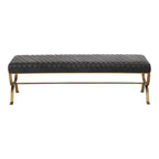 Modern Leather and Brass Iron Bench