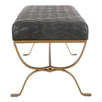 Modern Leather and Brass Iron Bench