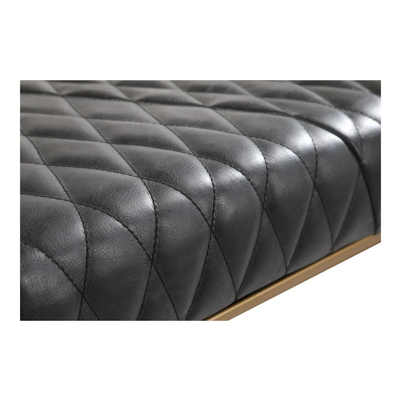 Modern Leather and Brass Iron Bench