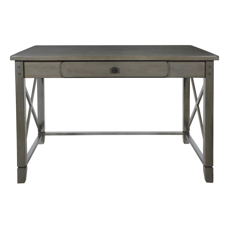 Rustic Farmhouse Writing Desk in Grey Wash with X-Panel