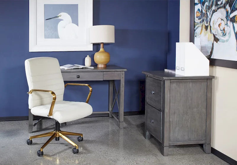 Rustic Farmhouse Writing Desk in Grey Wash with X-Panel