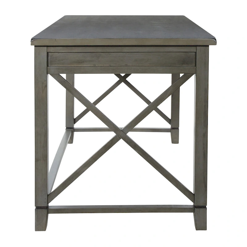 Rustic Farmhouse Writing Desk in Grey Wash with X-Panel