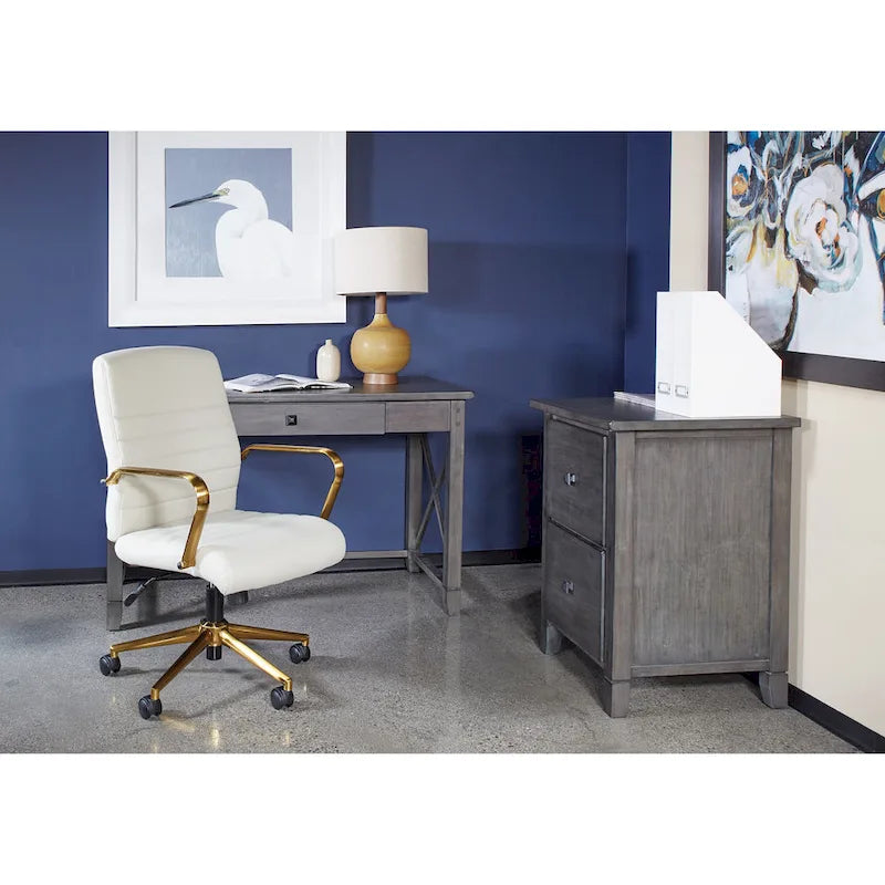 Rustic Farmhouse Writing Desk in Grey Wash with X-Panel