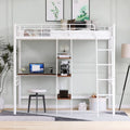 Twin Metal Loft Bed with Built-In Desk and Storage Shelves