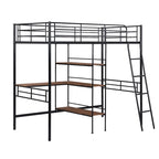 Twin Metal Loft Bed with Built-In Desk and Storage Shelves
