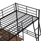 Twin Metal Loft Bed with Built-In Desk and Storage Shelves