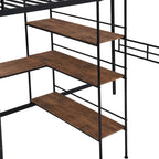 Twin Metal Loft Bed with Built-In Desk and Storage Shelves