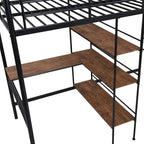 Twin Metal Loft Bed with Built-In Desk and Storage Shelves