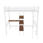 Twin Metal Loft Bed with Built-In Desk and Storage Shelves
