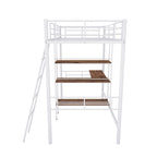 Twin Metal Loft Bed with Built-In Desk and Storage Shelves