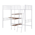 Twin Metal Loft Bed with Built-In Desk and Storage Shelves