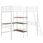 Twin Metal Loft Bed with Built-In Desk and Storage Shelves