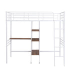 Twin Metal Loft Bed with Built-In Desk and Storage Shelves