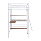 Twin Metal Loft Bed with Built-In Desk and Storage Shelves