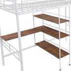Twin Metal Loft Bed with Built-In Desk and Storage Shelves