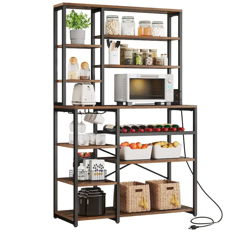 Scaffale da forno e supporto per microonde da cucina da 40, stazione caffè, porta vino e ripiani multiuso