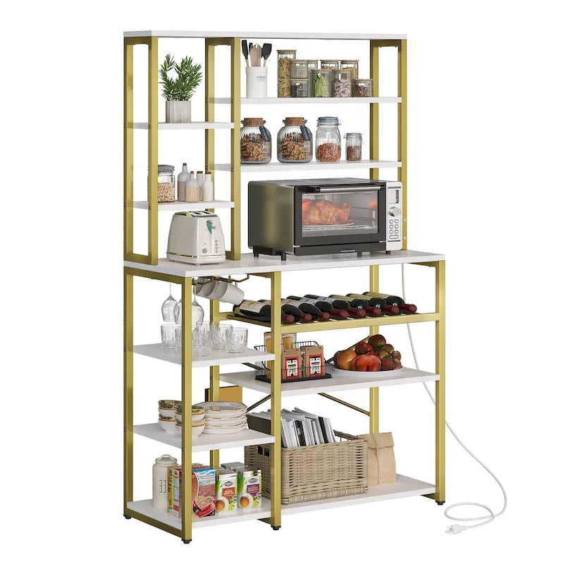 40 Kitchen Microwave Stand Bakers Rack, Coffee Bar Station Wine Storage Utility Shelves