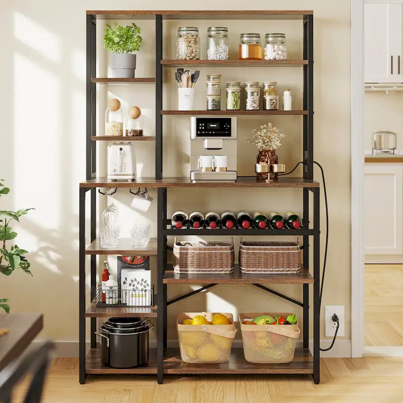 40 Kitchen Microwave Stand Bakers Rack, Coffee Bar Station Wine Storage Utility Shelves