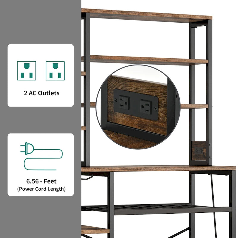 40 Kitchen Microwave Stand Bakers Rack, Coffee Bar Station Wine Storage Utility Shelves