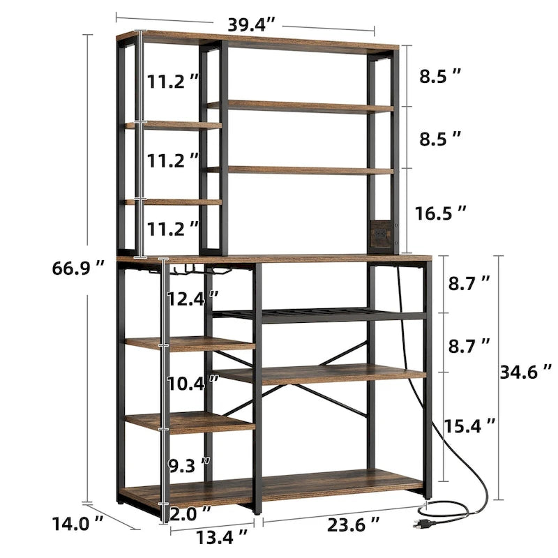 Scaffale da forno e supporto per microonde da cucina da 40, stazione caffè, porta vino e ripiani multiuso