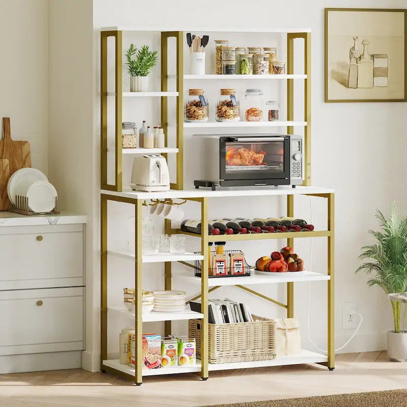 Scaffale da forno e supporto per microonde da cucina da 40, stazione caffè, porta vino e ripiani multiuso