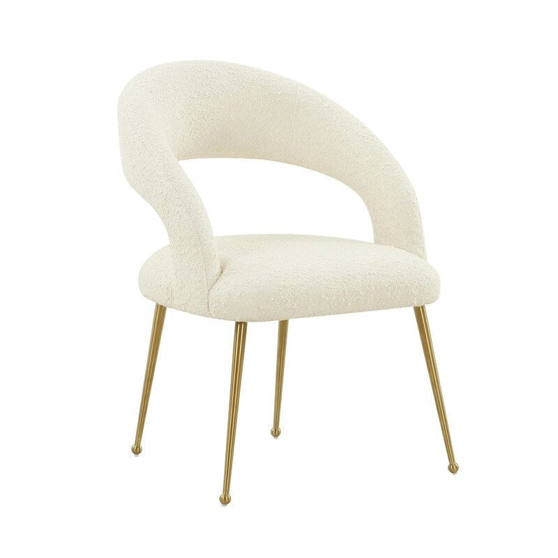 Boucle Upholstered Dining Chair with Stainless Steel Legs