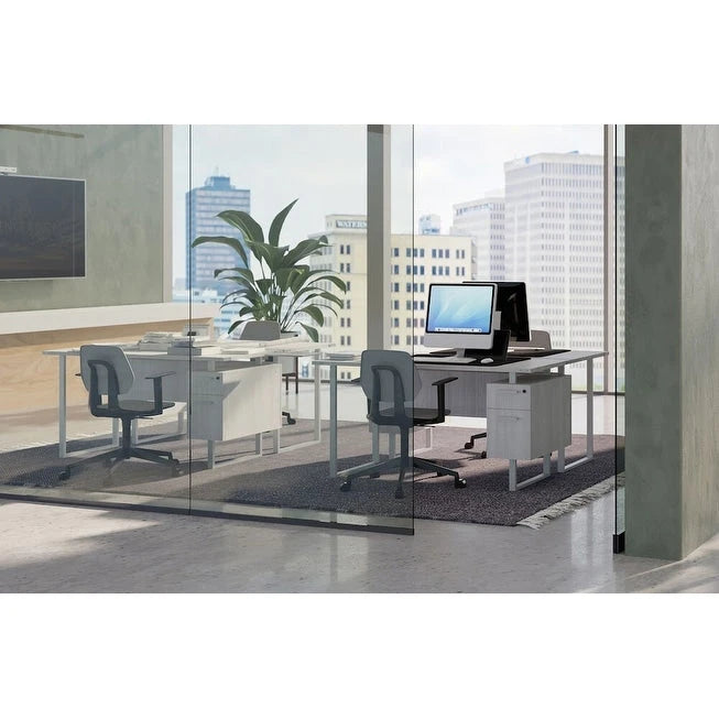 Modern kantoorbureau, computerbureau, werkstation met opbergladen