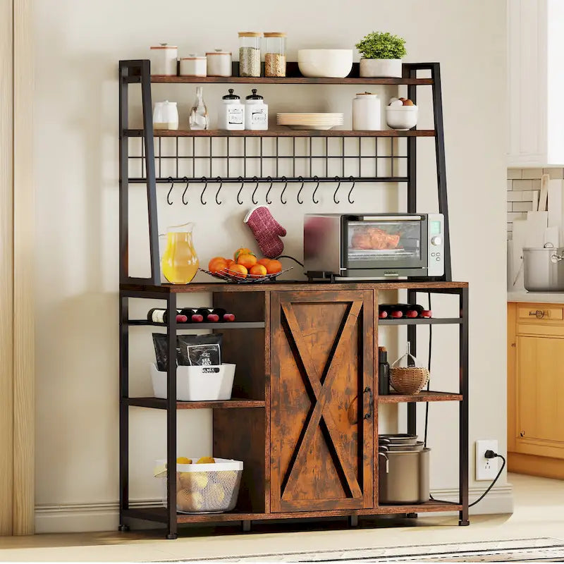 Moasis 5-Tier Kitchen Bakers Rack with Power Outlets USB Ports, Microwave Stand with Door and Shelves